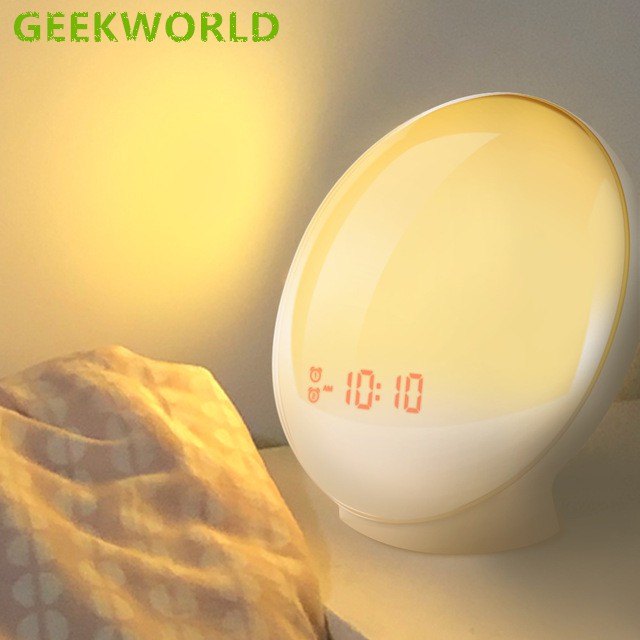 2021新款多功能日出智能喚醒燈 半球形床頭收音機FM鬧鐘 七彩氛圍燈智能創意燈 模擬日出起床鐘