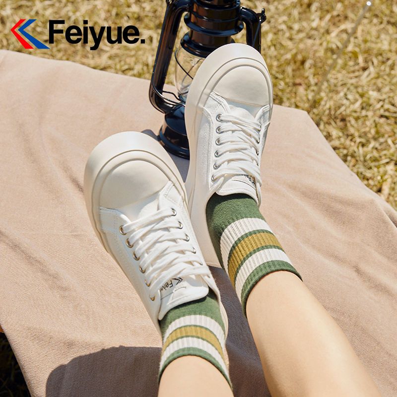 【元素運動】Feiyue/飛躍帆布鞋女款春季透氣ins慵懶風薄款厚底休閑鞋板鞋264