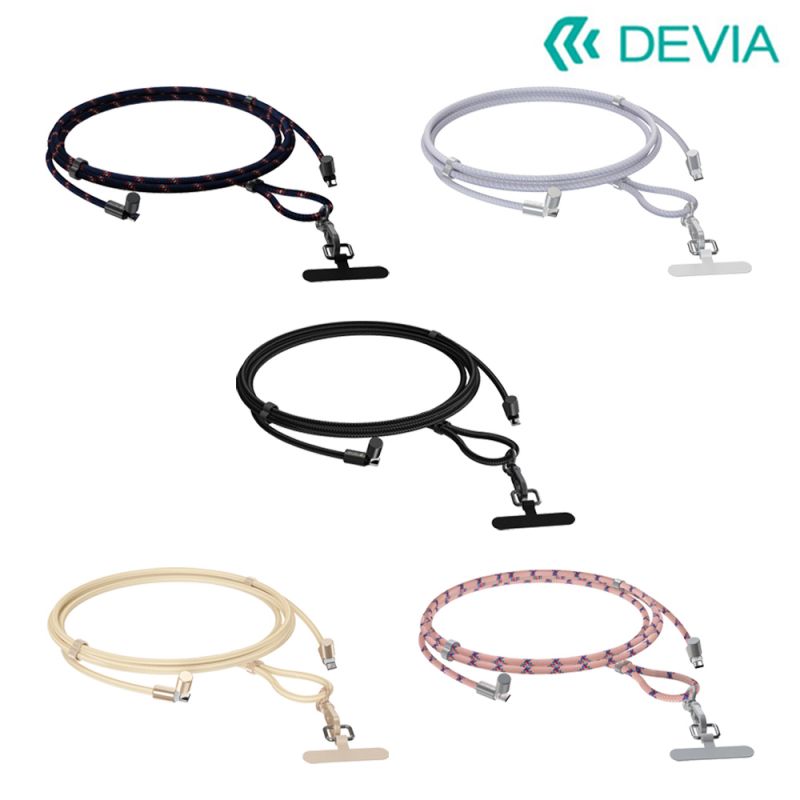 DEVIA USB Type-C to Type-C 極速編織充電線掛繩(60W)(1.6M)(長度可調) 手機吊繩 防丟繩 手機繩 手機掛繩 肩掛繩 脖子掛繩 手機夾片 免孔掛繩 【愛瘋潮】