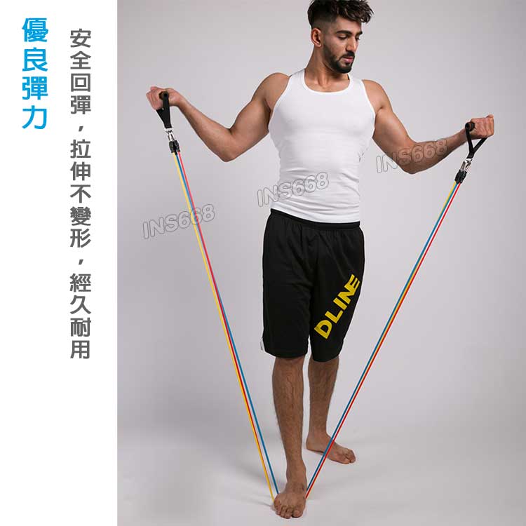 拉力繩11件組 乳膠彈力繩 多功能阻力帶 一字拉力器 健身專用阻力繩 瑜珈繩  重訓減肥塑身男女適用 INS668 6