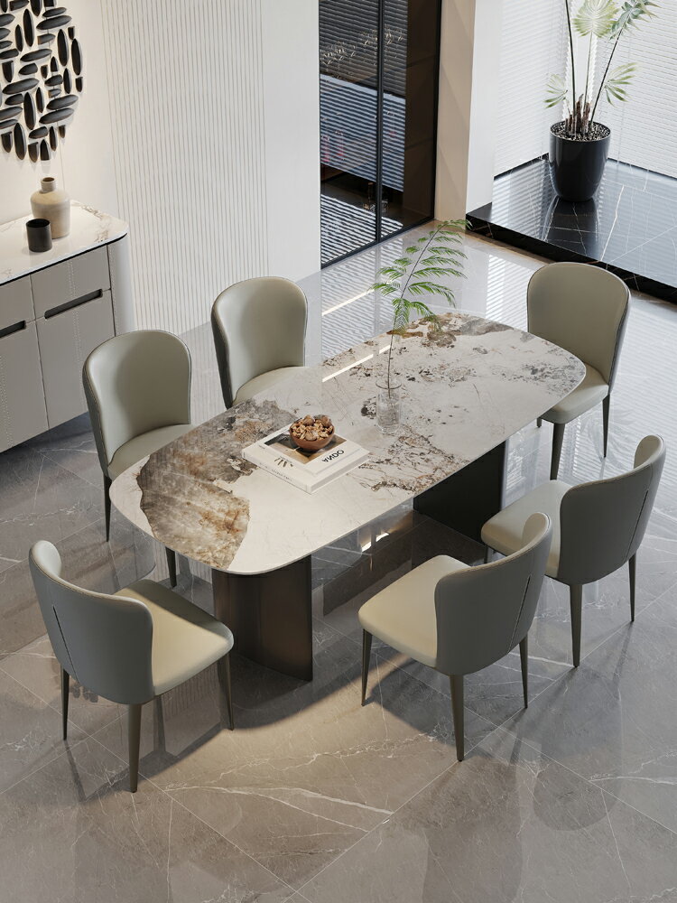 優樂悅~輕奢進口意大利亮光巖板餐桌椅組合簡約現代意式極簡家用吃飯桌子