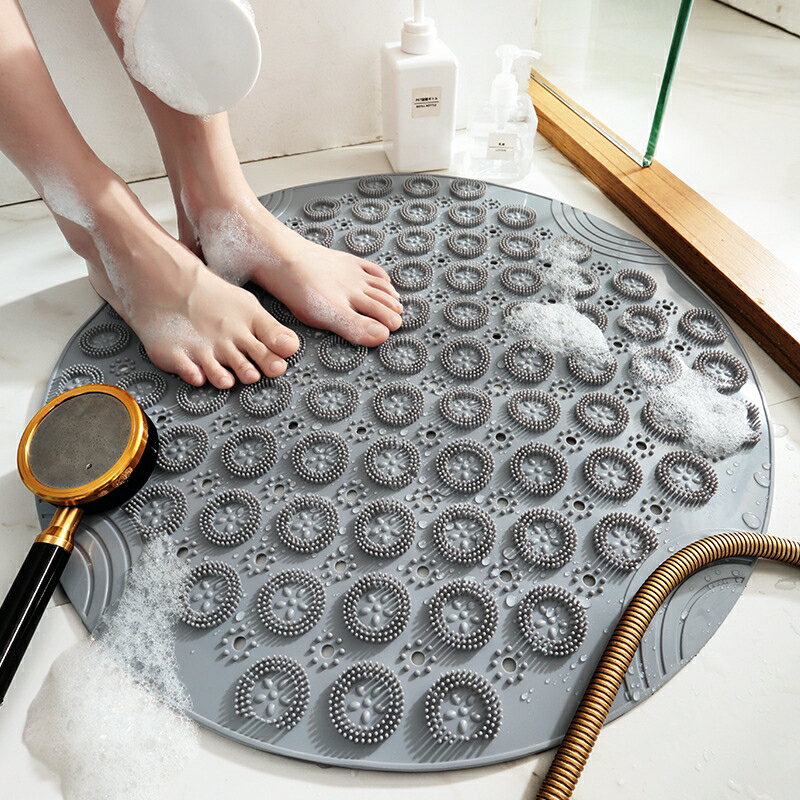 新款環保PVC圓形浴室防滑墊 家用淋浴房疏水吸盤地墊衛浴腳墊