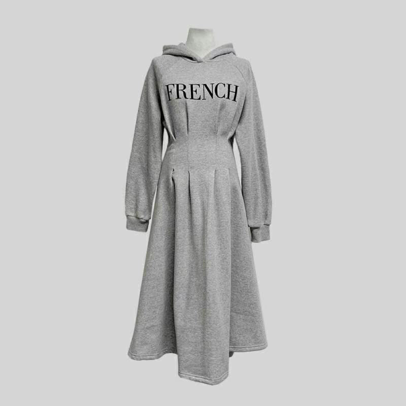 ANNAS 正韓字母連帽刷毛洋裝 腰身 縮腰 打折 長袖 長裙 長洋裝 連身裙 顯瘦 棉質 保暖 刷絨 韓國 5