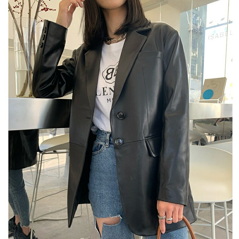 【巴黎精品】皮衣外套真皮夾克-韓版商務皮質西裝女外套a1dp8