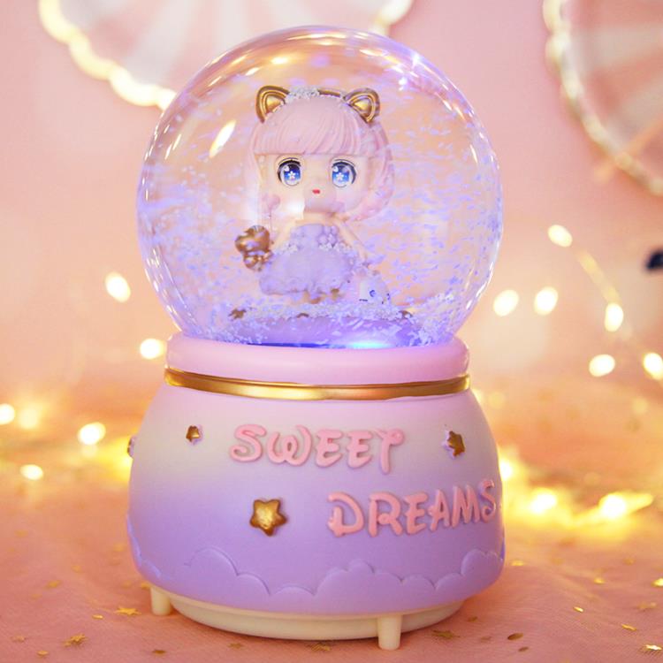 可旋轉飄雪公主水晶球音樂盒女孩八音盒女童兒童擺件女生生日禮物