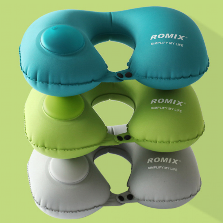 贈耳塞眼罩【ROMIX U形充氣枕】U型枕 護頸枕 充氣旅行枕 充氣枕【AB056】