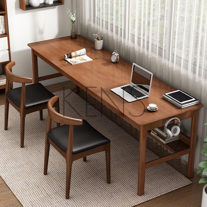 電腦桌 電腦臺 全實木雙人書桌長條桌靠墻窄桌子學習辦公桌家用工作臺簡易電腦桌