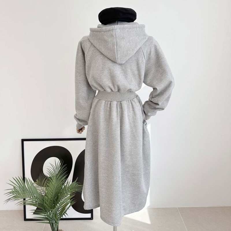 ANNAS 正韓愛心刷毛連帽字母縮腰洋裝 長裙 長洋裝 連身裙 加絨 加厚 棉質 保暖 休閒 韓國 6