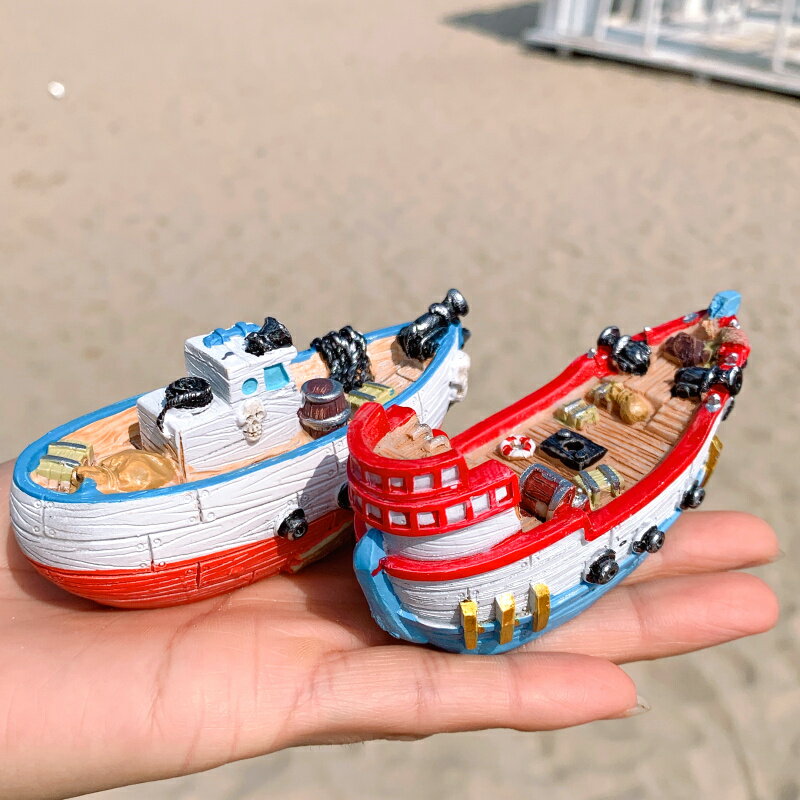 海盜船沉船魚缸水族造景裝飾品地中海風格海洋景觀躲避屋樹脂擺件 1