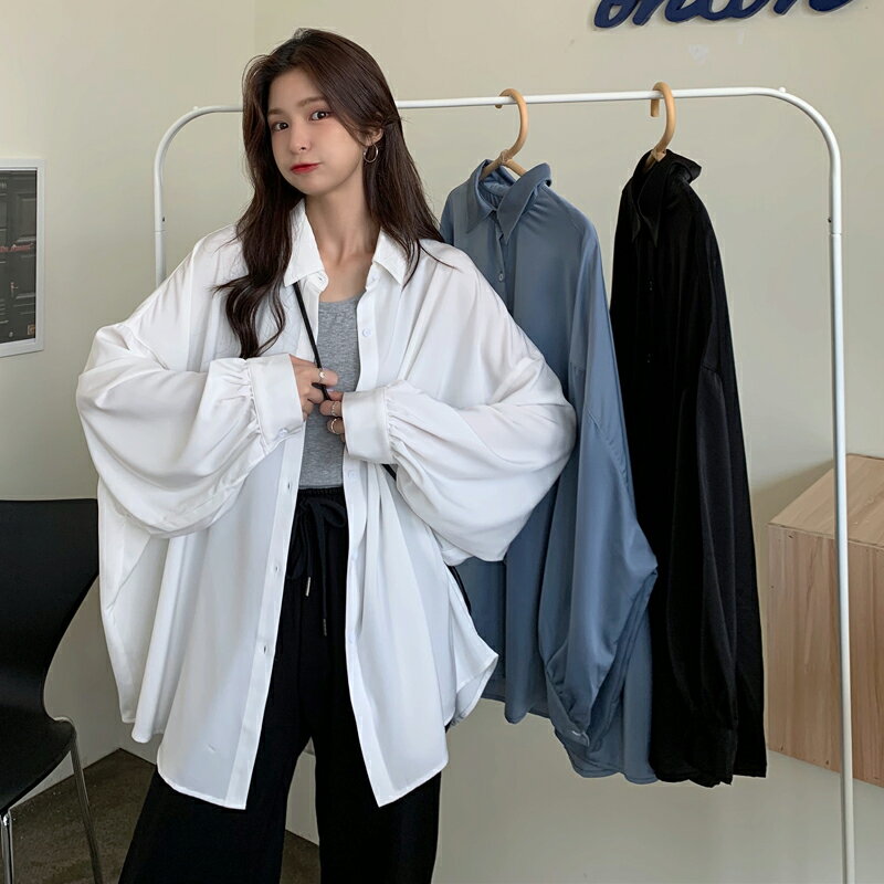 中長款白色雪紡襯衫女設計感小眾寬松慵懶風薄款長袖防曬外套上衣