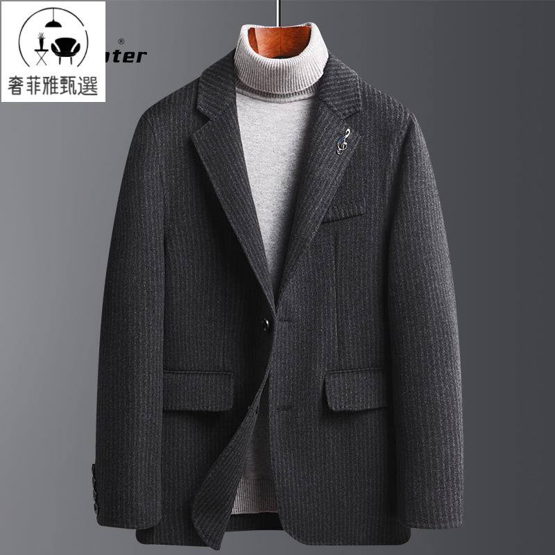 快速出貨/秋冬手工雙面呢西裝條紋羊毛西服男士加厚羊絨西裝妮子西服外套男