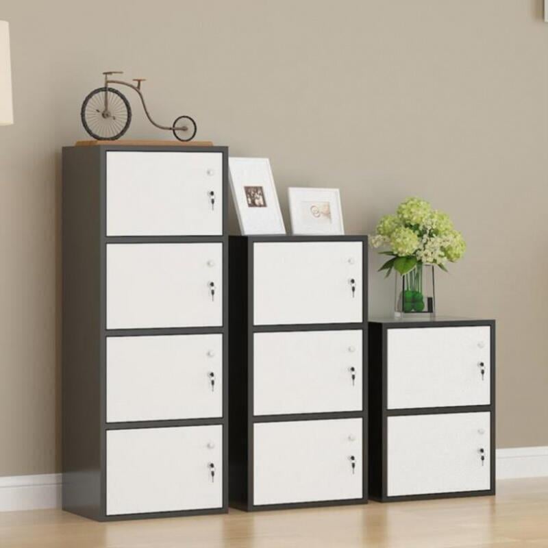 櫃子C帶鎖收納柜家用的小柜子單個儲物柜簡易可以上鎖的小型格子柜木~~