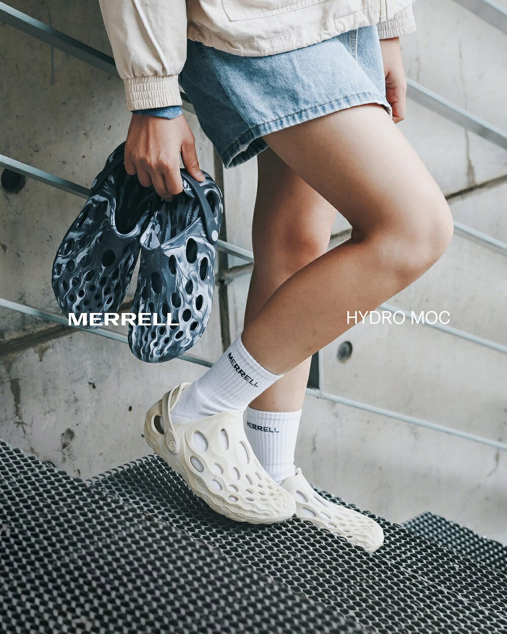 MERRELL(女)Hydro Moc風格潮流水陸兩棲洞洞鞋 女鞋-米白色 5