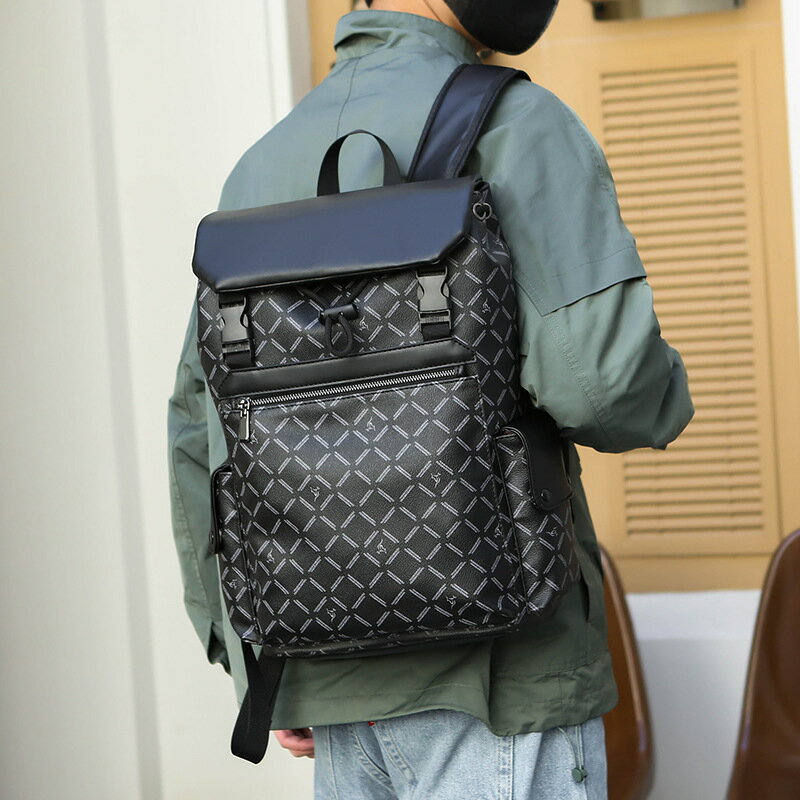 新款時尚男士雙肩包潮流印花大容量15.6寸電腦包書包戶外旅行背包