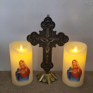 全新 天主教圣物十字架擺件天主教電子蠟基督耶穌擺件家用祈禱電子蠟在庫
