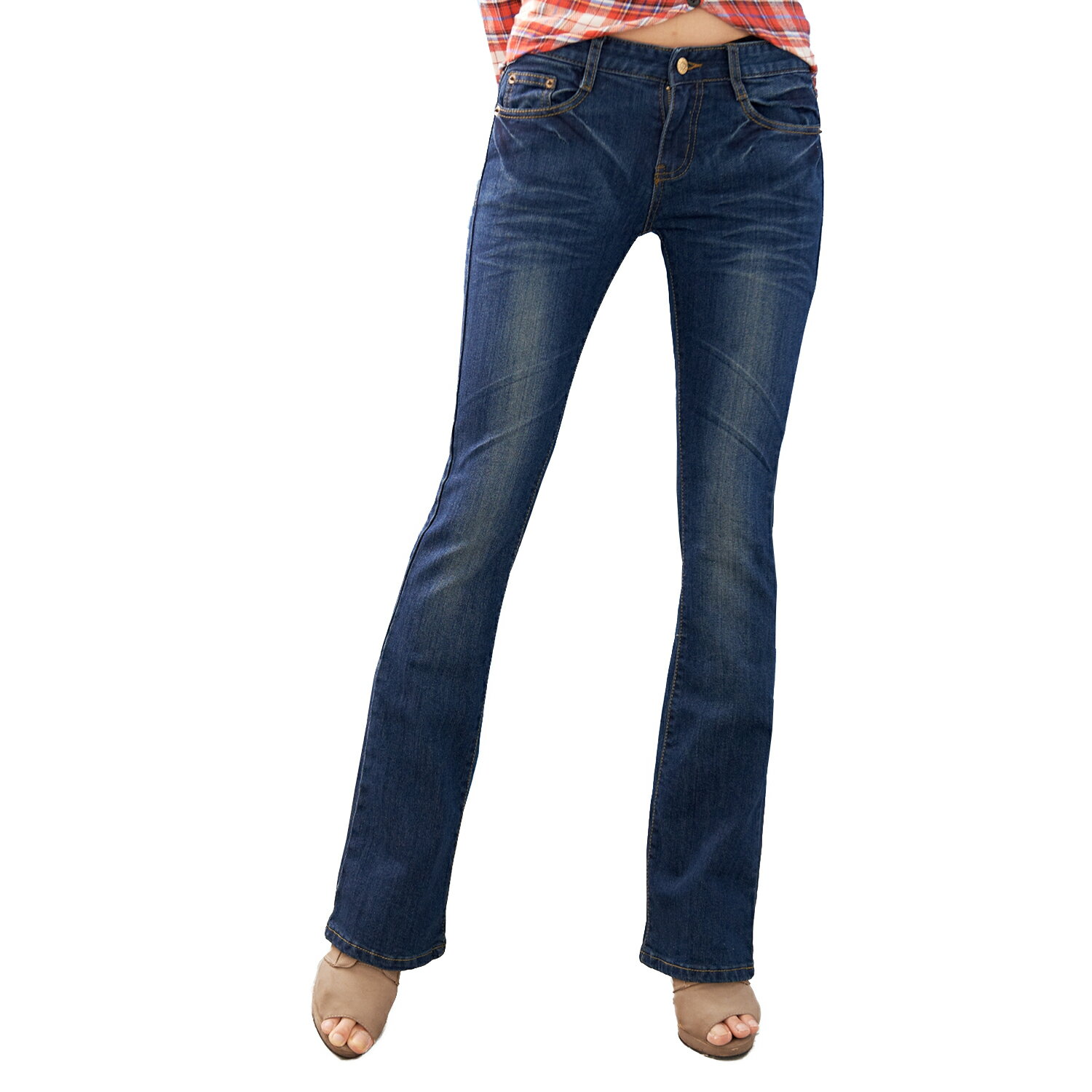 顯瘦--翹臀顯瘦刷色金釦中低腰小喇叭牛仔褲(S-7L)-N61眼圈熊中大尺碼商品標題 1