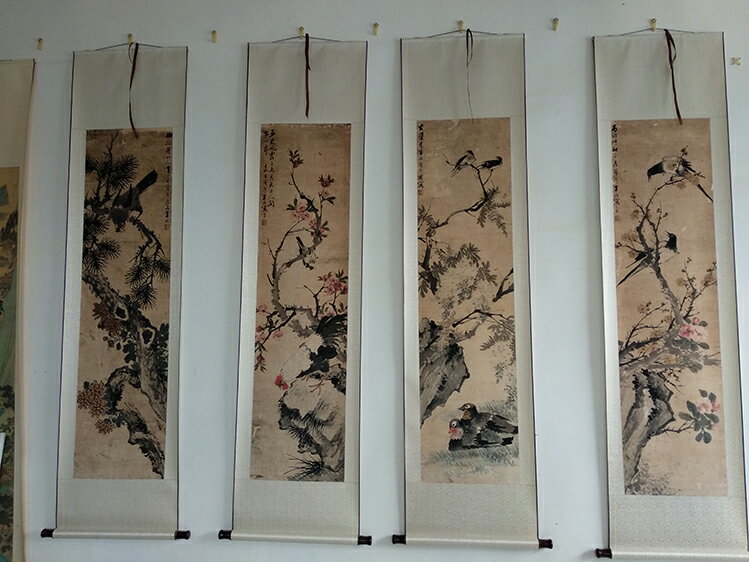 鄭板橋梅蘭竹菊四條屏28X103仿古畫復制花鳥畫寫意畫名人字畫名家| 銀