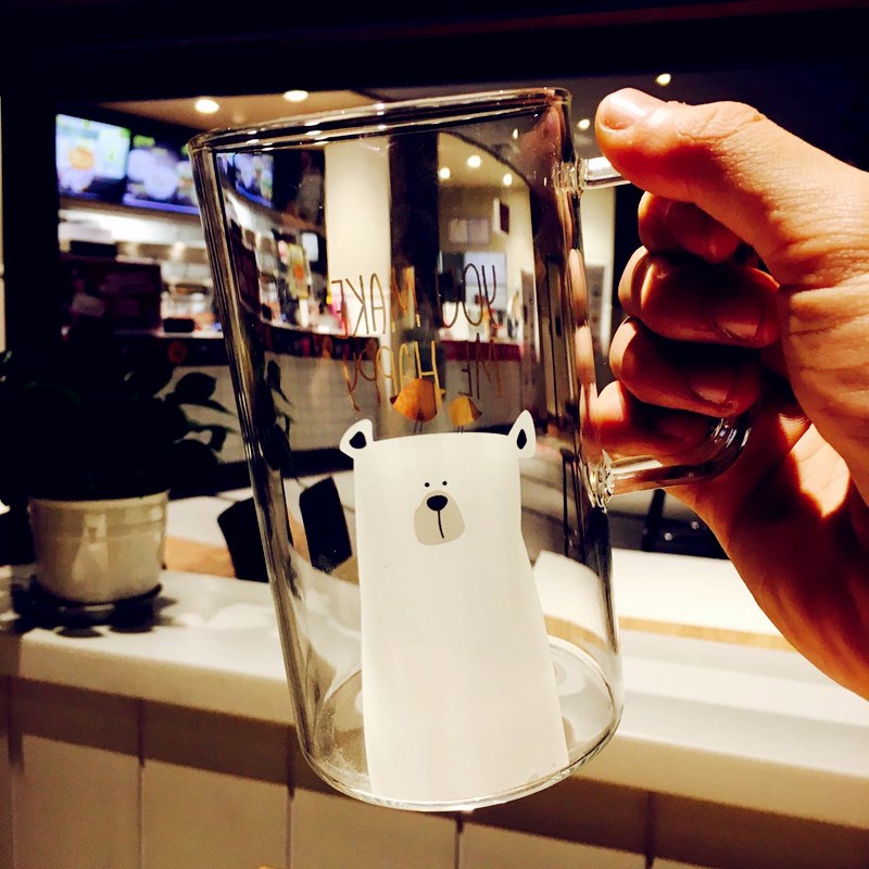 創意玻璃馬克杯簡約情侶玻璃杯大容量清新辦公杯可愛耐熱開水杯子