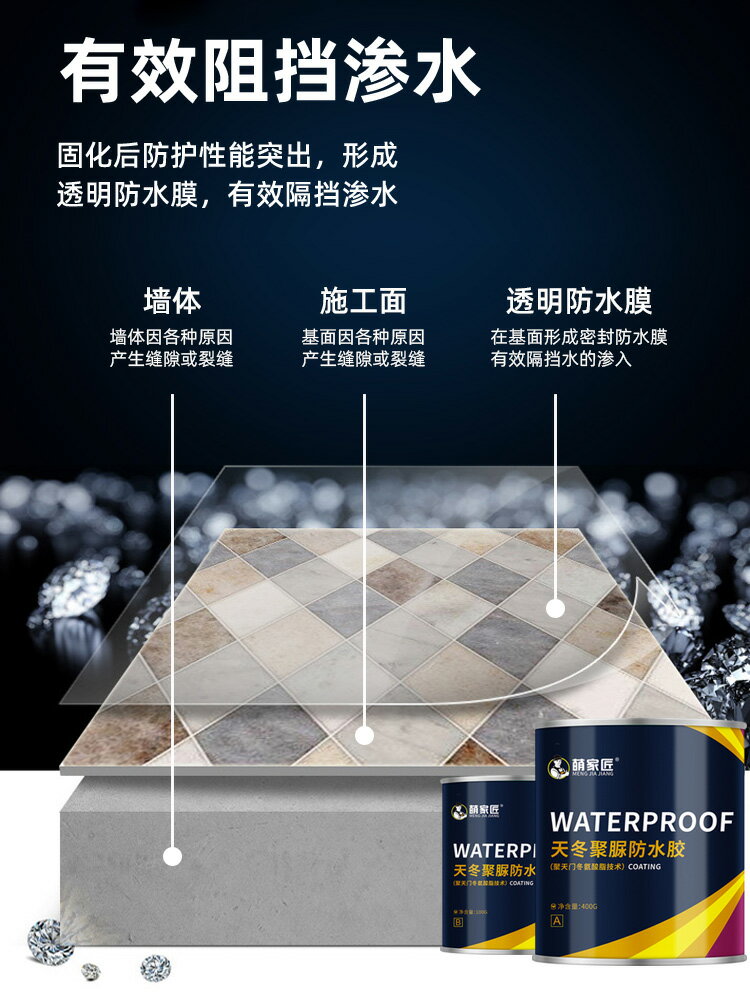 天冬聚脲透明衛生間防水膠水專用膠免砸磚涂料浴室廁所堵補漏材料 1