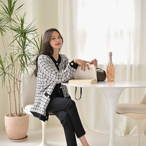 ANNAS 正韓 外套 小香風 毛呢 格紋 格子 編織 小香 大衣 風衣 長版 韓國 4