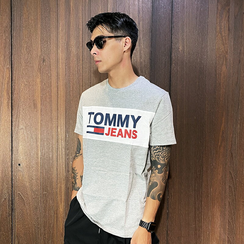 美國百分百【全新真品】Tommy Hilfiger 短袖 棉質 T恤 TH 上衣 logo 短T 灰色 CM45