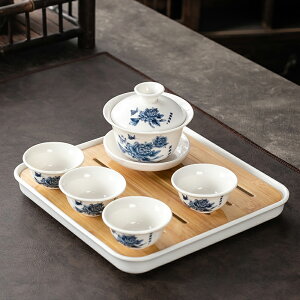 功夫茶具蓋碗一壺四杯帶茶盤套裝家用簡約德化白瓷便攜小套喝茶杯