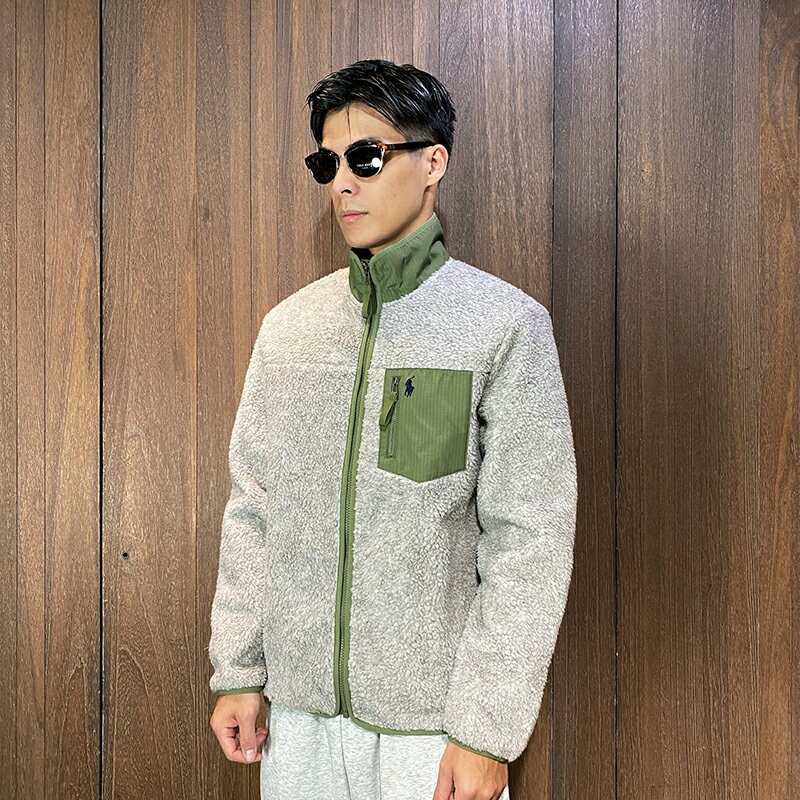 美國百分百【全新真品】Ralph Lauren 刷毛外套 立領 男款 RL 小馬 logo 夾克 灰色 CH83