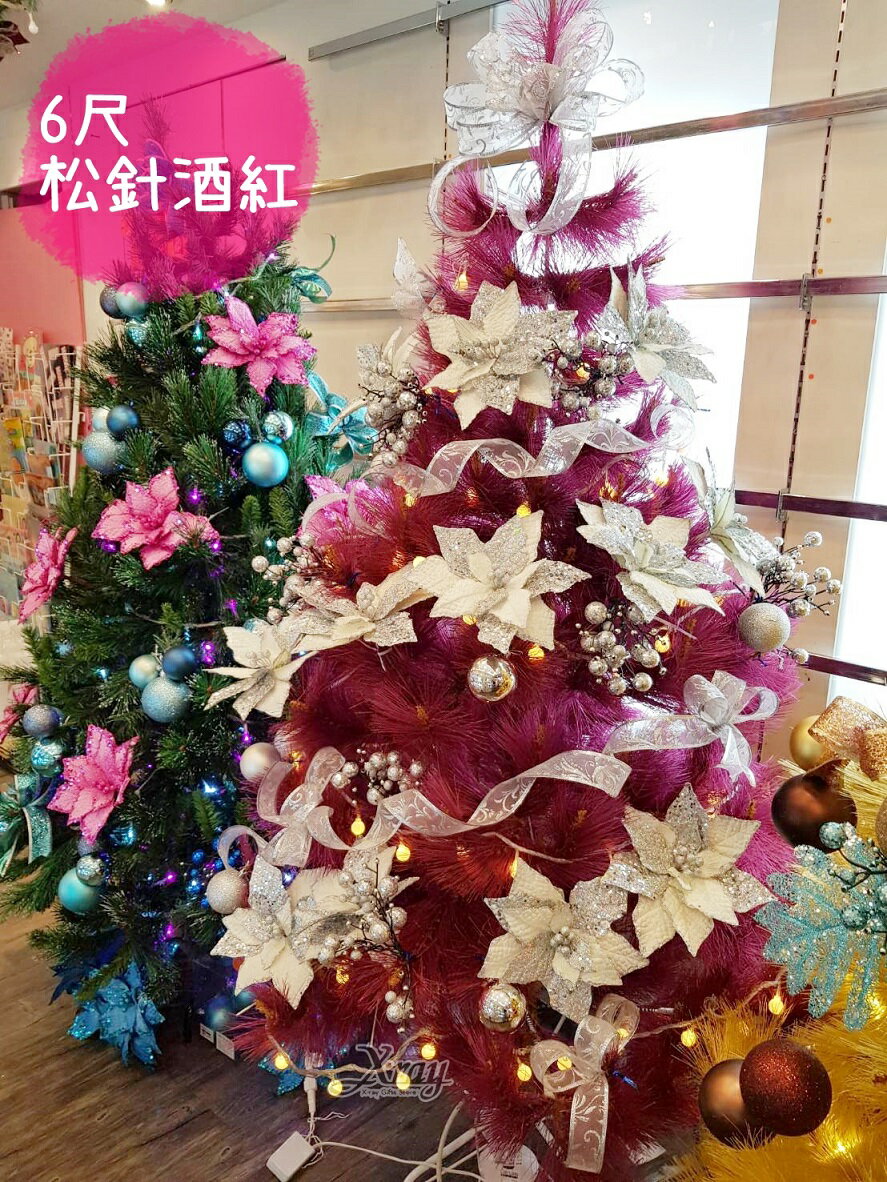 聖誕樹 6尺松針酒紅成品樹(含所有裝飾+燈)，聖誕佈置/聖誕節/會場佈置/聖誕材料/聖誕燈，聖誕樹/聖誕佈置/聖誕節/會場佈置/聖誕材料/聖誕燈，X射線【X120507】