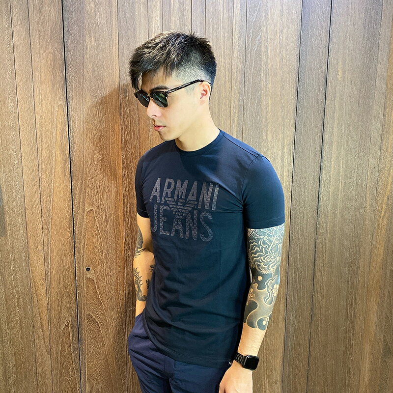美國百分百【全新真品】Armani Jeans 短袖 AJ T恤 老鷹 logo T-shirt 黑色 J486