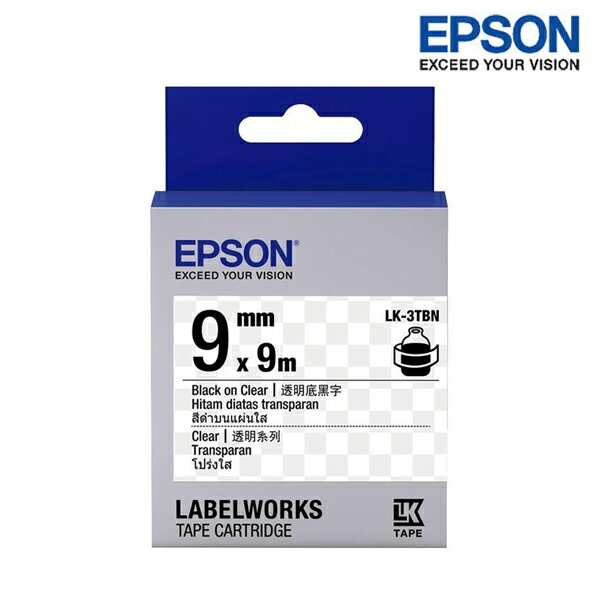 EPSON LK-3TBN 透明底黑字 標籤帶 透明系列 (寬度9mm) 標籤貼紙 S653408