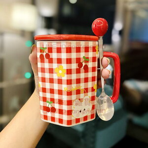 陶瓷馬克杯帶蓋勺可愛吸管水杯咖啡杯早餐牛奶燕麥杯【不二雜貨】