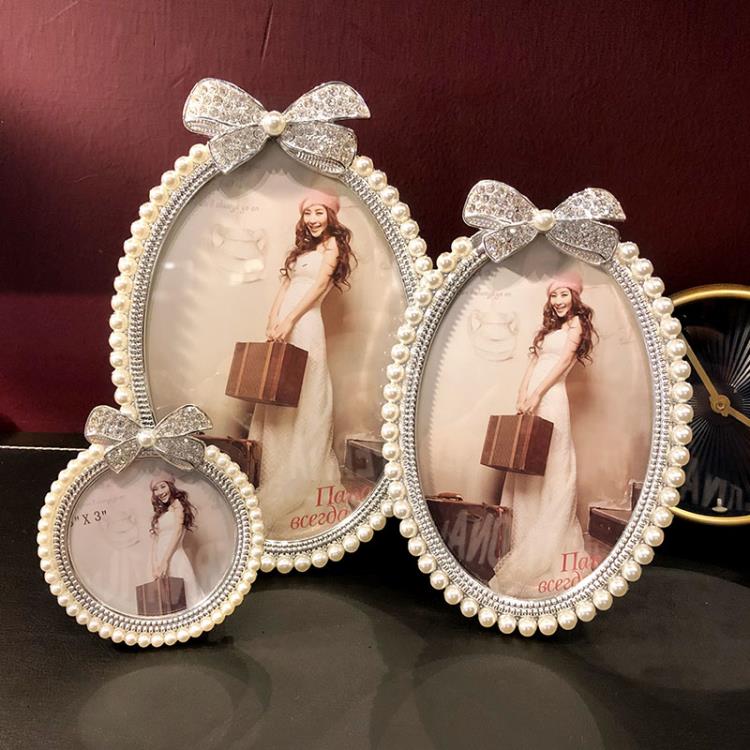 歐式擺台相框 金屬橢圓3寸6寸7寸珍珠相框組合創意兒童婚紗照片框【尾牙特惠】