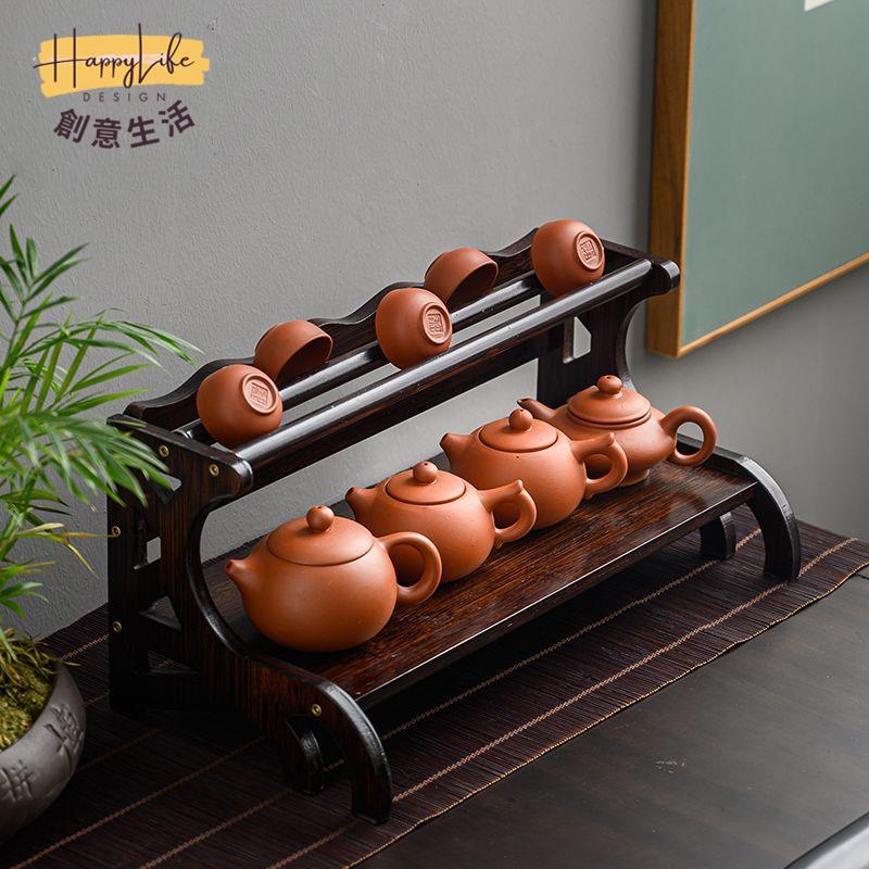 工廠現貨 免運 附發票 置物架 博古架 茶杯架 收納架 茶室收納架 茶臺桌面架收納茶杯架桌面架子茶具展示創意杯架博古架小型桌上新店開業/售後保障 c12