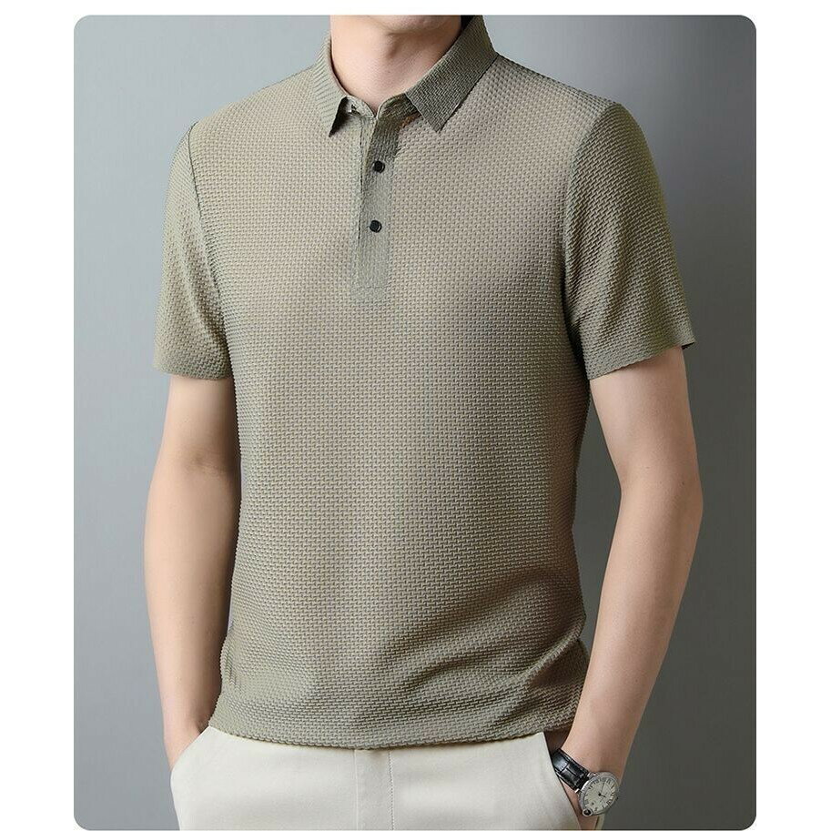 純色速乾Polo衫男|大尺碼100公斤男裝上衣|夏季提花打底衫|高檔短袖POLO衫|商務休閒短袖衫男|寬鬆翻領Polo衫