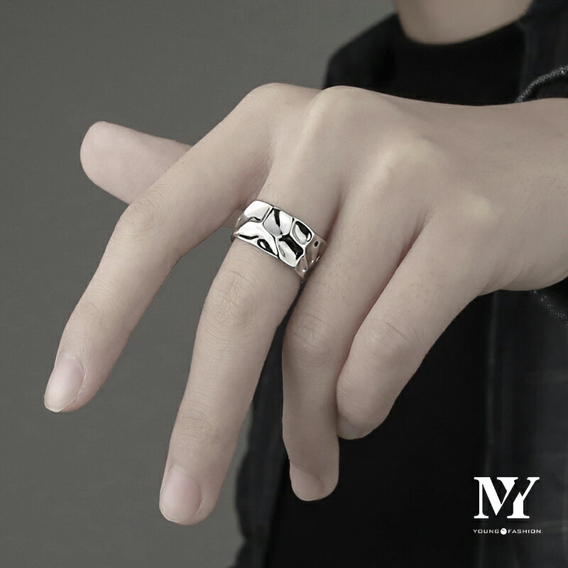S925純銀戒指男潮單身個性嘻哈食指開口可調節簡約時尚男士手指環
