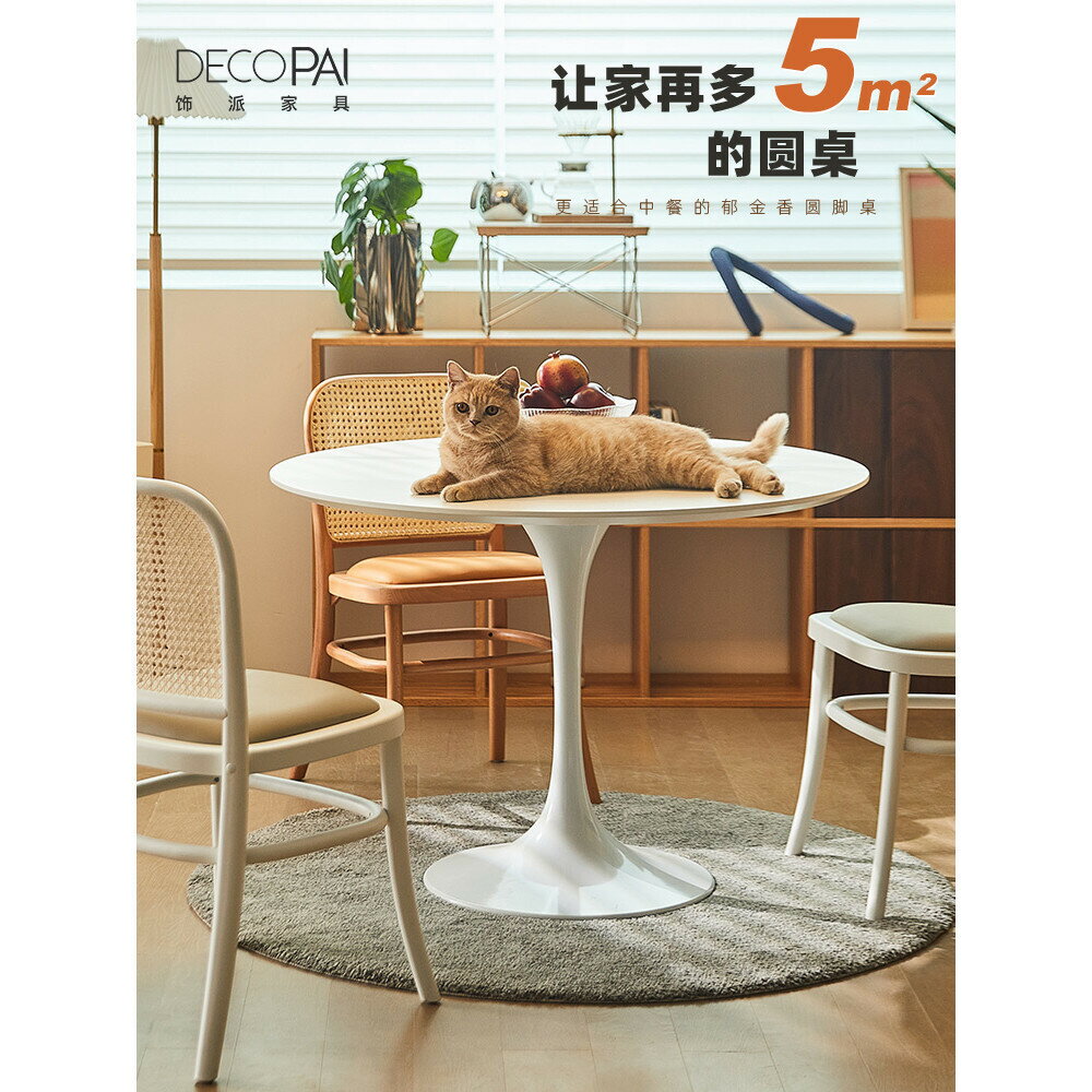 圓桌家用小戶型飯桌現代簡約白色圓形桌子巖板餐桌椅組合