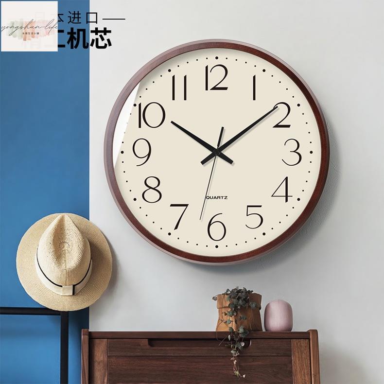 日式精工掛鐘現代家用創意時鐘客廳簡約實木掛錶靜音輕奢電波鐘錶
