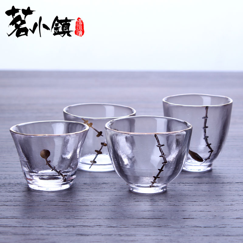 品茗杯玻璃日式描金主人杯水晶透明耐熱茶杯功夫茶具個人小茶杯