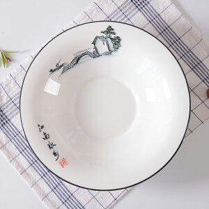 陶瓷圓形淺碗裝碗手繪水墨風深湯盤飯店酒店餐廳餐具