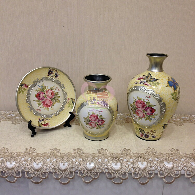 陶瓷花瓶三件套組-古典玫瑰