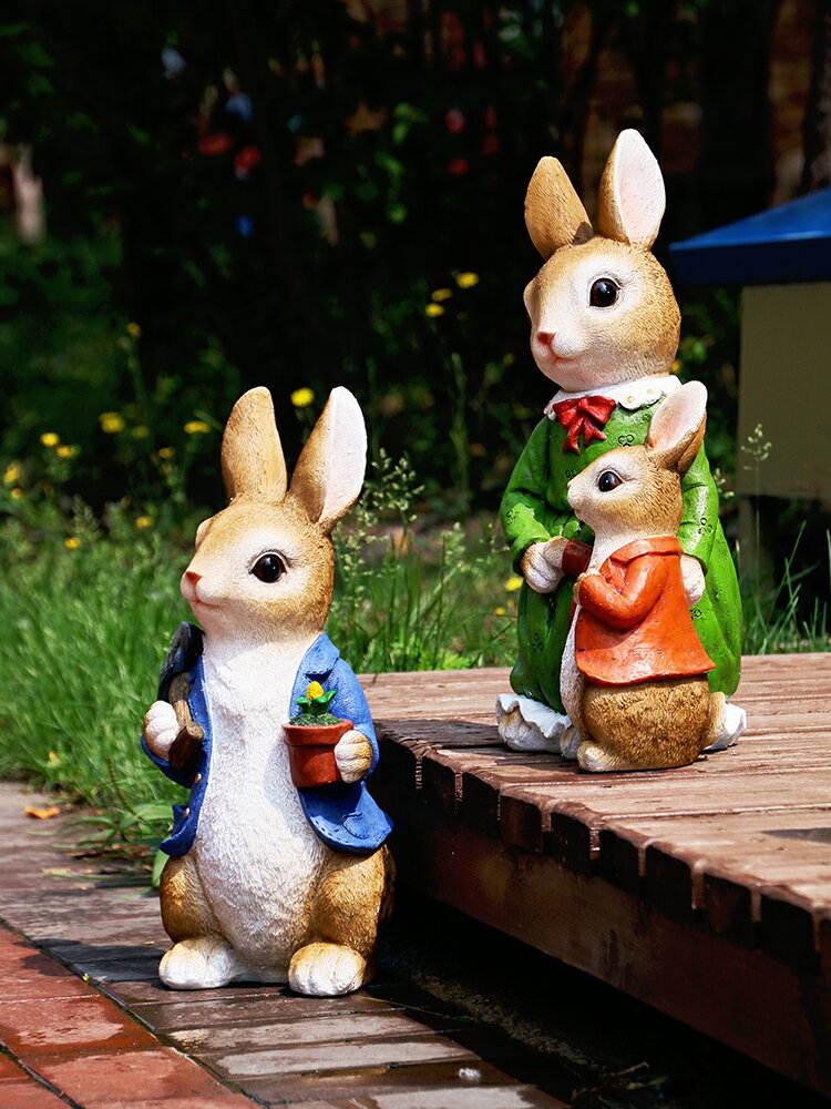 仿真兔子花園裝飾庭院擺件可愛卡通樹脂動物雕塑幼兒園樣板間景觀