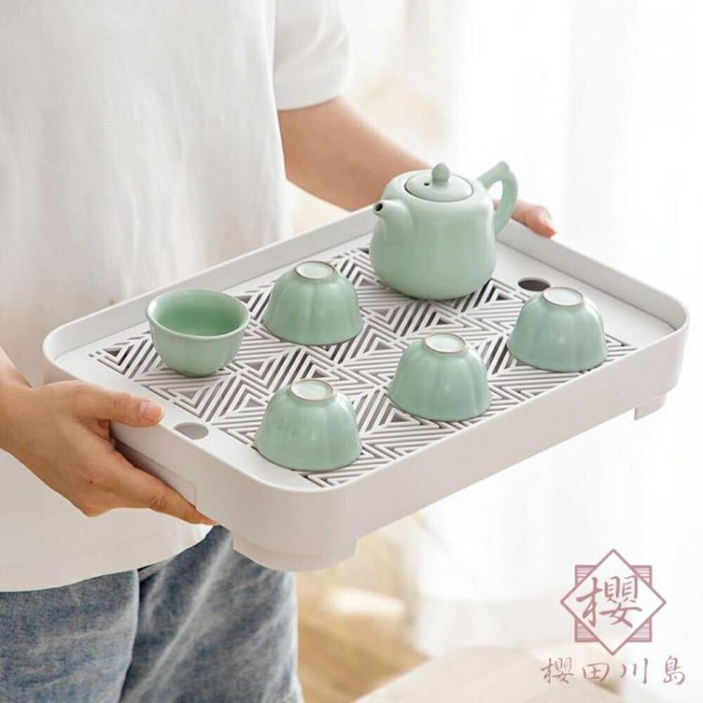 茶盤塑料瀝水盤廚房托盤碗盤置物架長方形【櫻田川島】