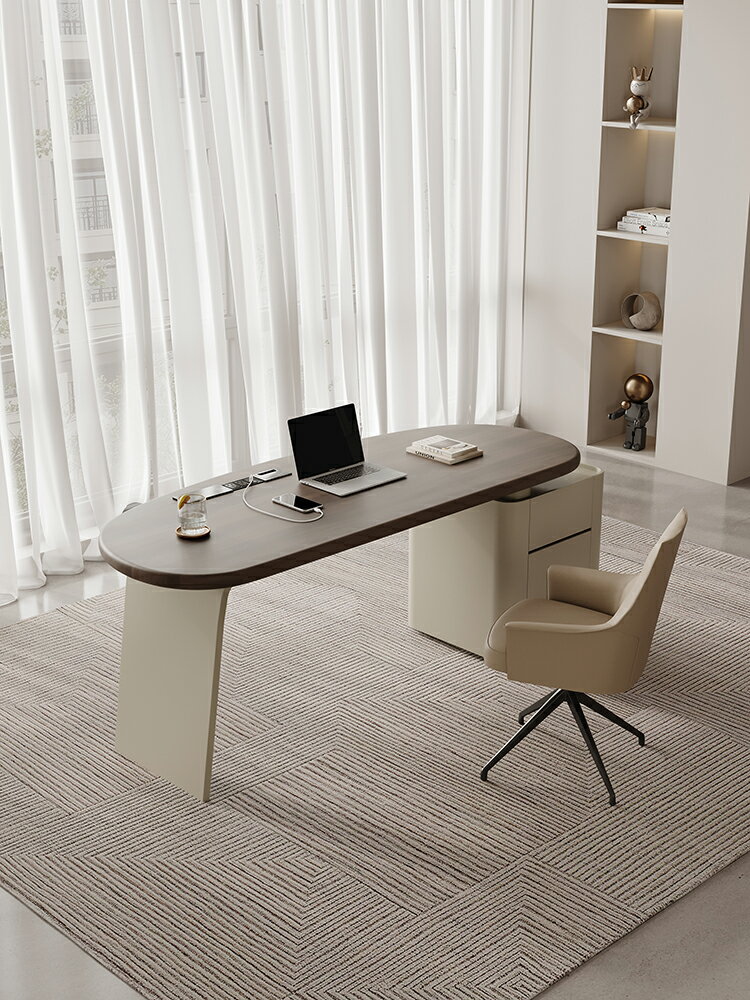 意式極簡書桌設計師書房家用現代簡約高級感馬鞍皮寫字輕奢電腦桌