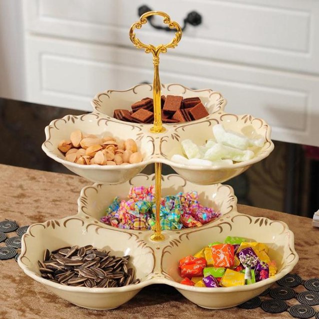 點心盤 歐式陶瓷雙層水果點心盤子家用客廳零食糖果干果盤創意蛋糕架托盤 3色 交換禮物全館免運