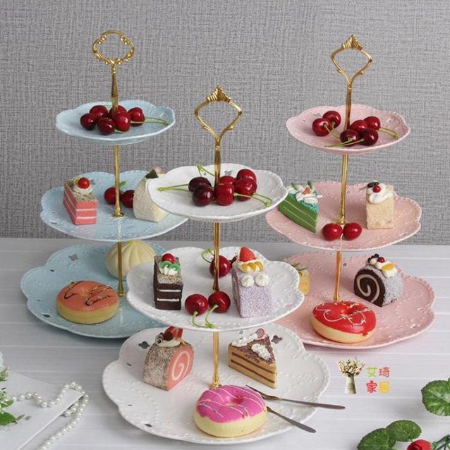 點心盤 陶瓷水果盤歐式三層點心盤蛋糕盤多層糕點盤客廳糖果托盤架 3色 交換禮物全館免運