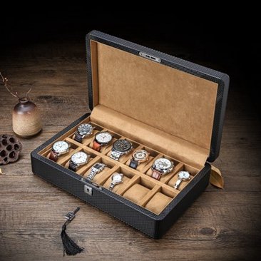手錶盒 羅威碳纖維皮質手錶盒木制錶盒12只裝機械錶展示盒收藏收納盒帶鎖 交換禮物全館免運