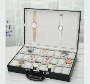 手錶盒 鱷魚紋PU皮帶鎖24位手提式手錶收納盒首飾箱大容量簡約飾品展示盒 交換禮物全館免運