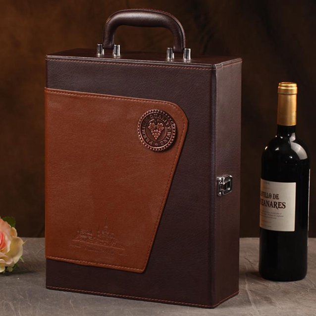 定制紅酒盒包裝禮盒雙支皮盒葡萄酒盒子雙只高檔紅酒箱手提酒包裝 交換禮物全館免運