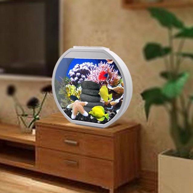 水族箱 創意小魚缸客廳家用桌面圓形玻璃生態懶人造景金魚小型免換水族箱 免運 交換禮物全館免運