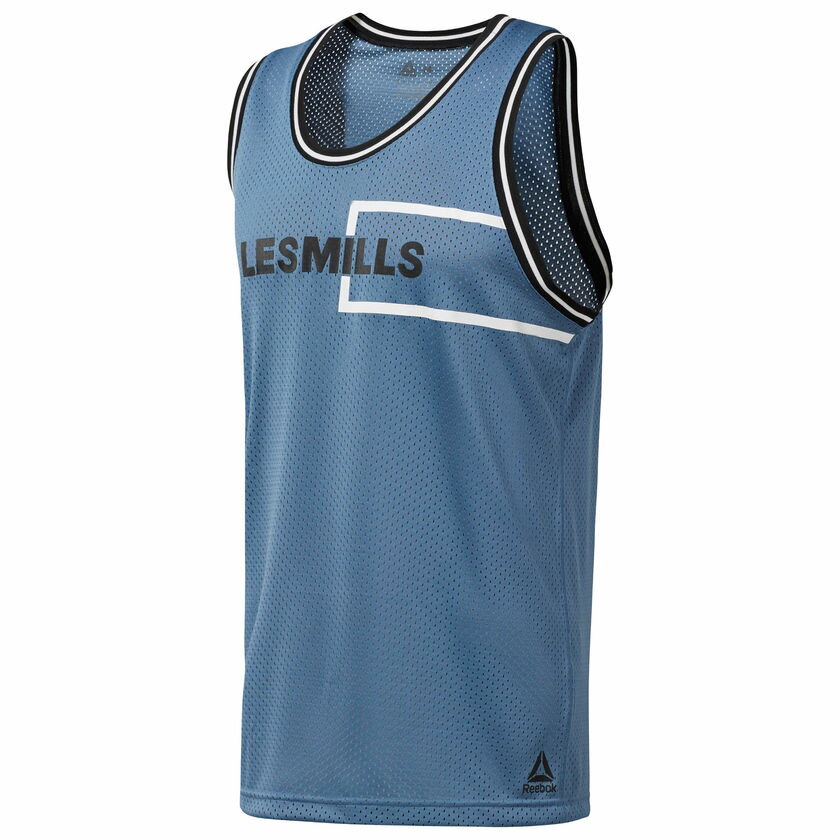 REEBOK LES MILLS™ MESH BBALL TANK 男裝 上衣 短袖 背心 休閒 慢跑 健身 排汗 藍【運動世界】DJ2182